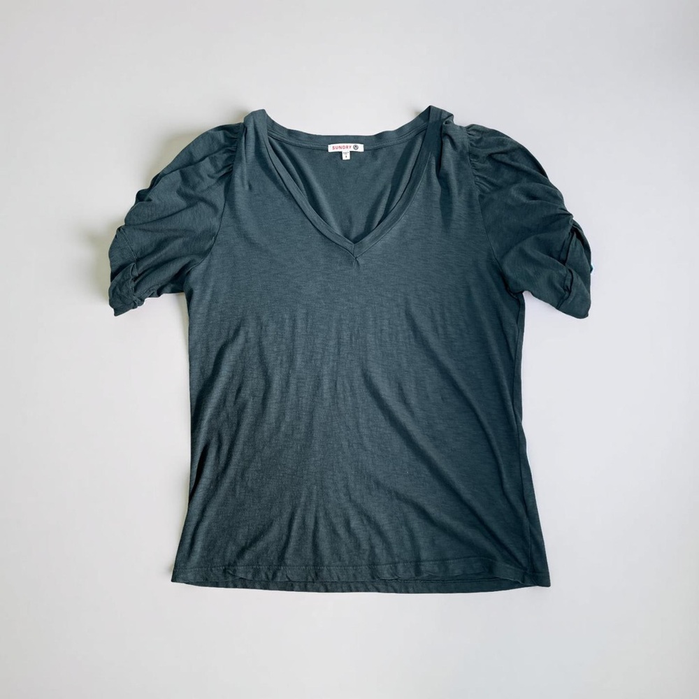 Sundry Dark Teal V-Neck Short Sleeve Top